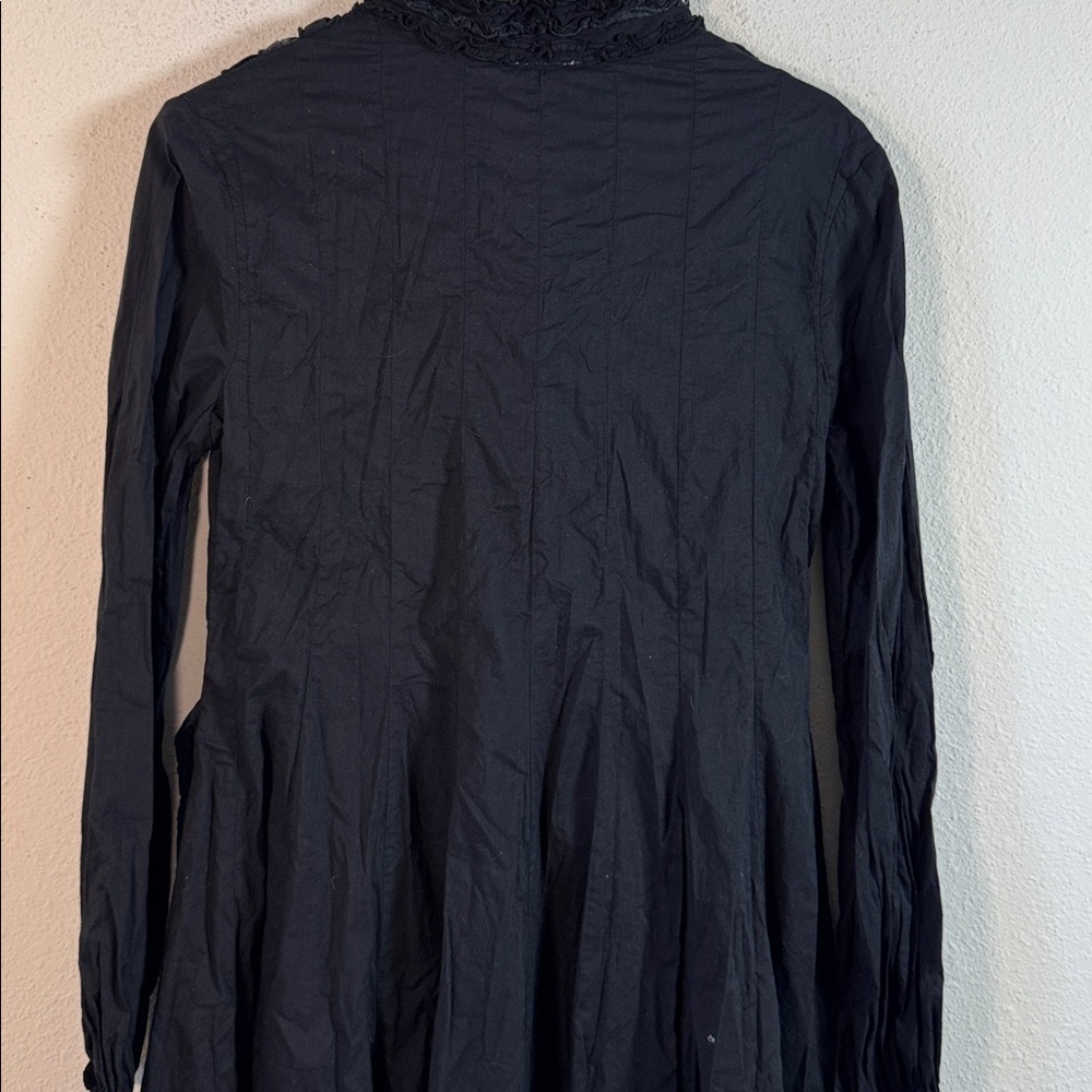 Riva Black Long-Sleeve Cotton Silk Dress with Ruffle size Large NWOT - Picture 7 of 11